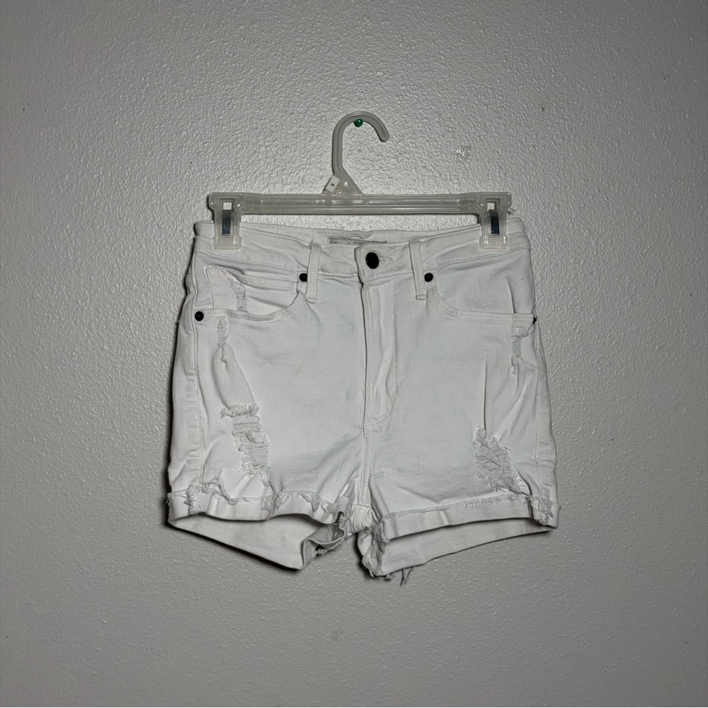 Abercrombie & Fitch High Rise White Distressed Women Jean Shorts size 2‎